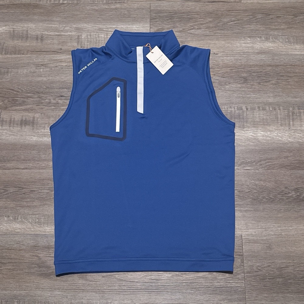 NEW Peter Millar Crown Sport Men's Size Small Quarter Zip Blue Forge Golf Vest S